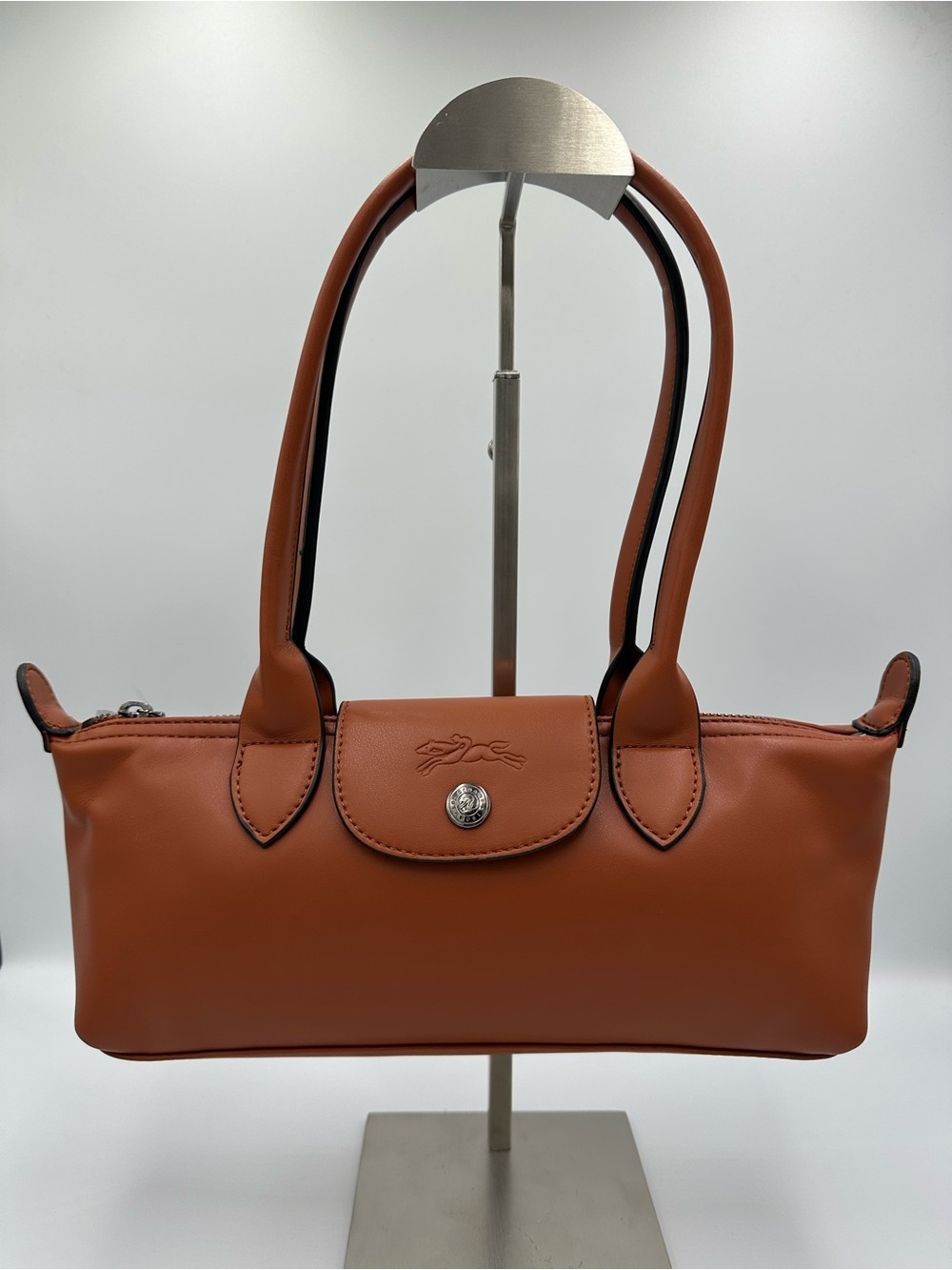 Longchamp Le Pliage Xtra Shoulder Bag Brown Leather Silver